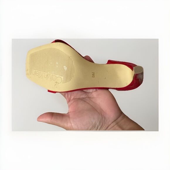 Calvin Klein Red Patent Leather Heels Size 8 Women’s Strappy Sandals Stiletto - Picture 8 of 10